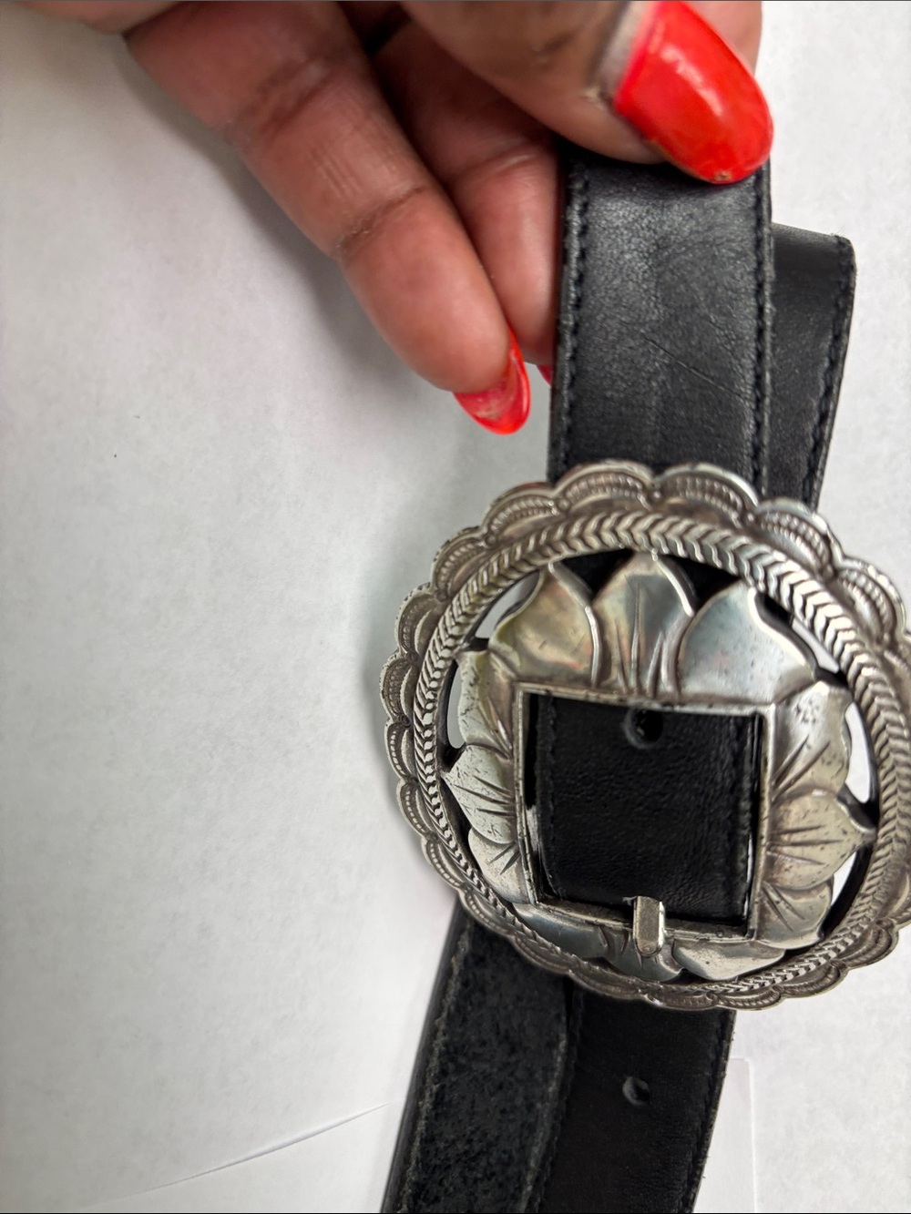 Brighton Black Suede and Leather Belt with Decorative Silver Buckle - #009